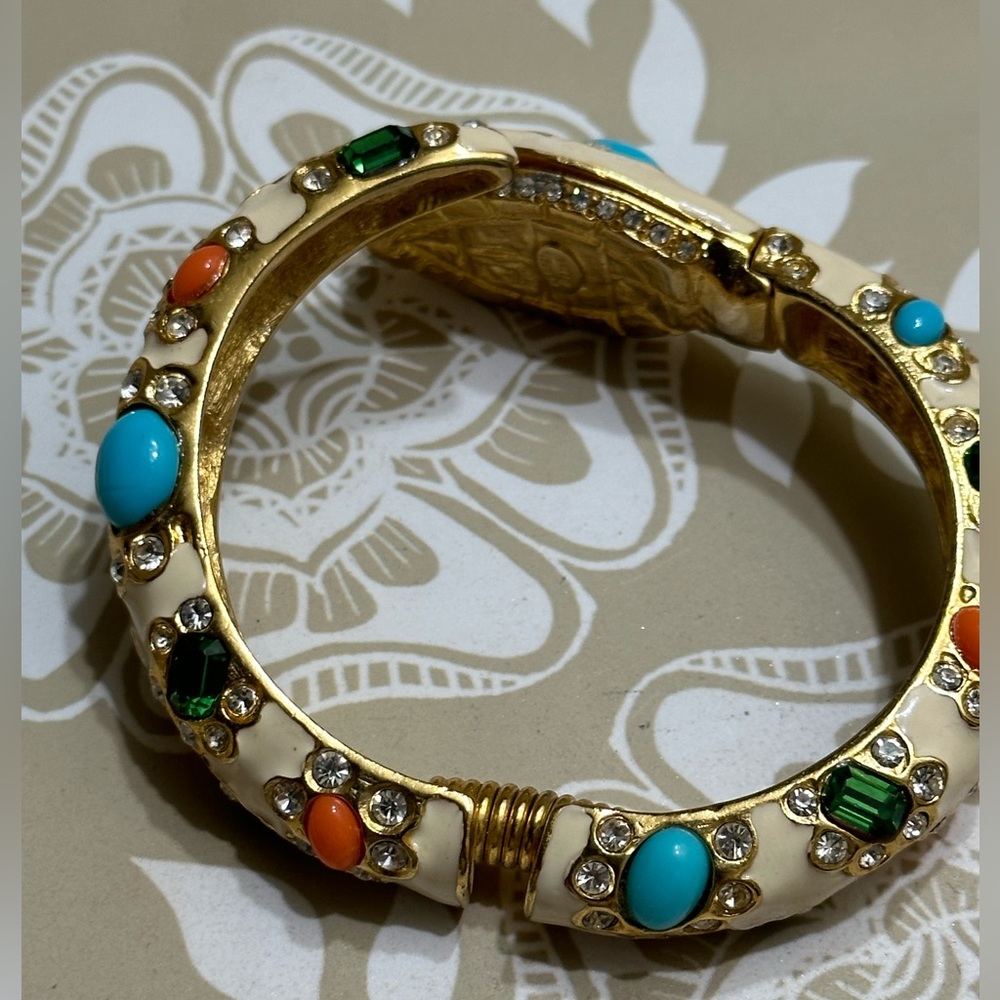 Kenneth Jay Lane Enamel Cabochon and Crystal Snake Cuff Bracelet - Picture 4 of 13